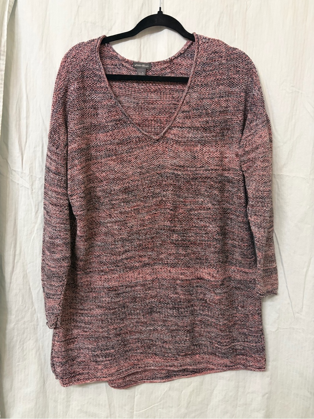 Eddie Bauer Pink & Black Marled V-Neck Sweater